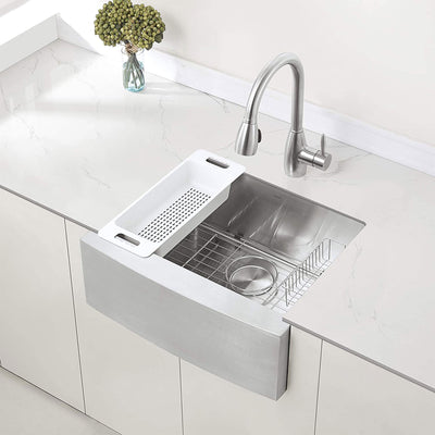 Zuhne Prato Steel Deep Basin Farmhouse Sink with Curved Apron Front (For Parts)