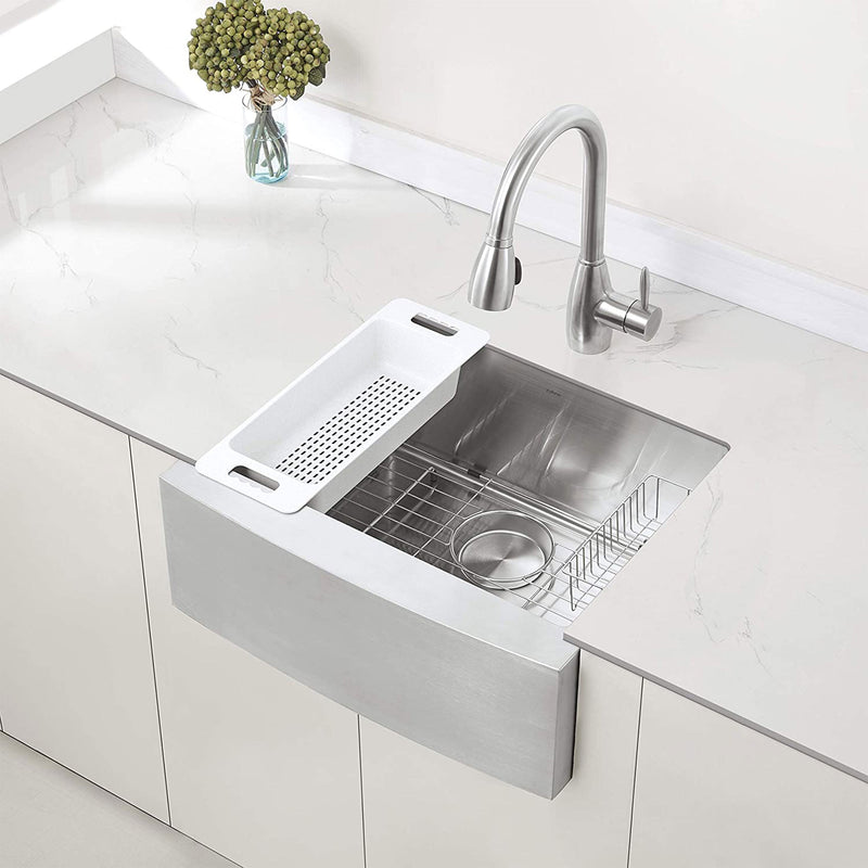 Zuhne Prato 24 Stainless Steel Deep Basin Farmhouse Sink with Curved Apron Front
