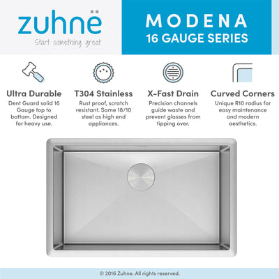 Zuhne 16 Gauge Stainless Steel 10 Inch Modena Bowl Undermount Bar & RV Sink Set