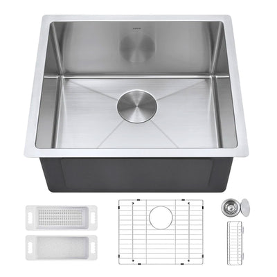 Zuhne 16 Gauge Stainless Steel 21 Inch Modena Bowl Undermount Kitchen Sink Set