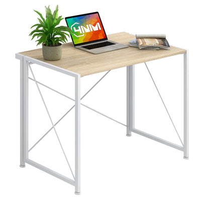 4NM 35.4 Inch Modern Simple Computer Office Study Writing Desk, Natural/White