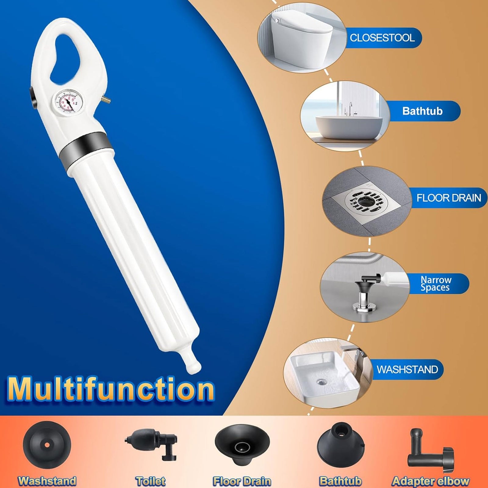 FEIYABDF Bathroom Manual High Pressure Air Toilet Plunger for Unclogging Pipes - VMInnovations