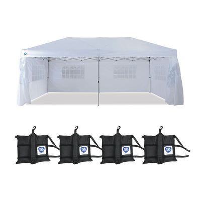 Z-Shade 20 x 10 Foot Pop Up Canopy Tent, White & Leg Wrap Weight Bags, Set of 4