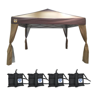 Z- Shade 10 x 10 Ft Canopy Tent w/ Skirts, Tan & Leg Wrap Weight Bags, Set of 4