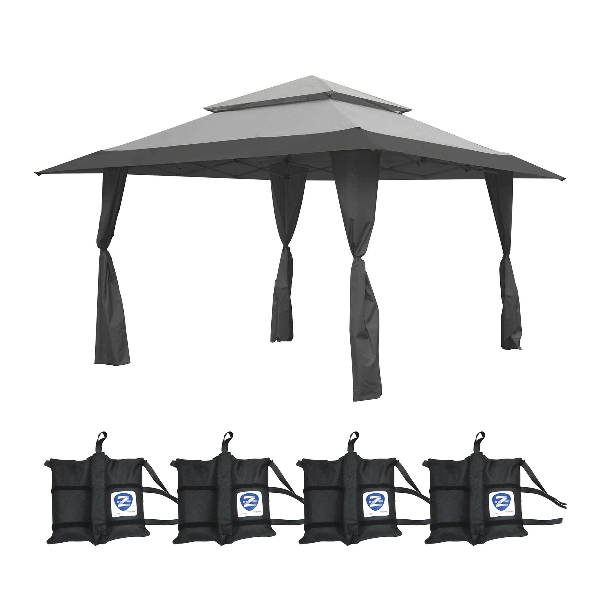 Z-Shade 13 x 13 Foot Gazebo Canopy Tent, Gray & Leg Wrap Weight Bags, Set of 4