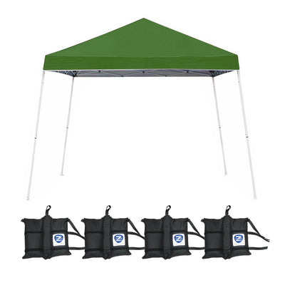 Z Shade 10x10 Ft Angled Leg Canopy Tent, Green & Leg Wrap Weight Bags, Set of 4