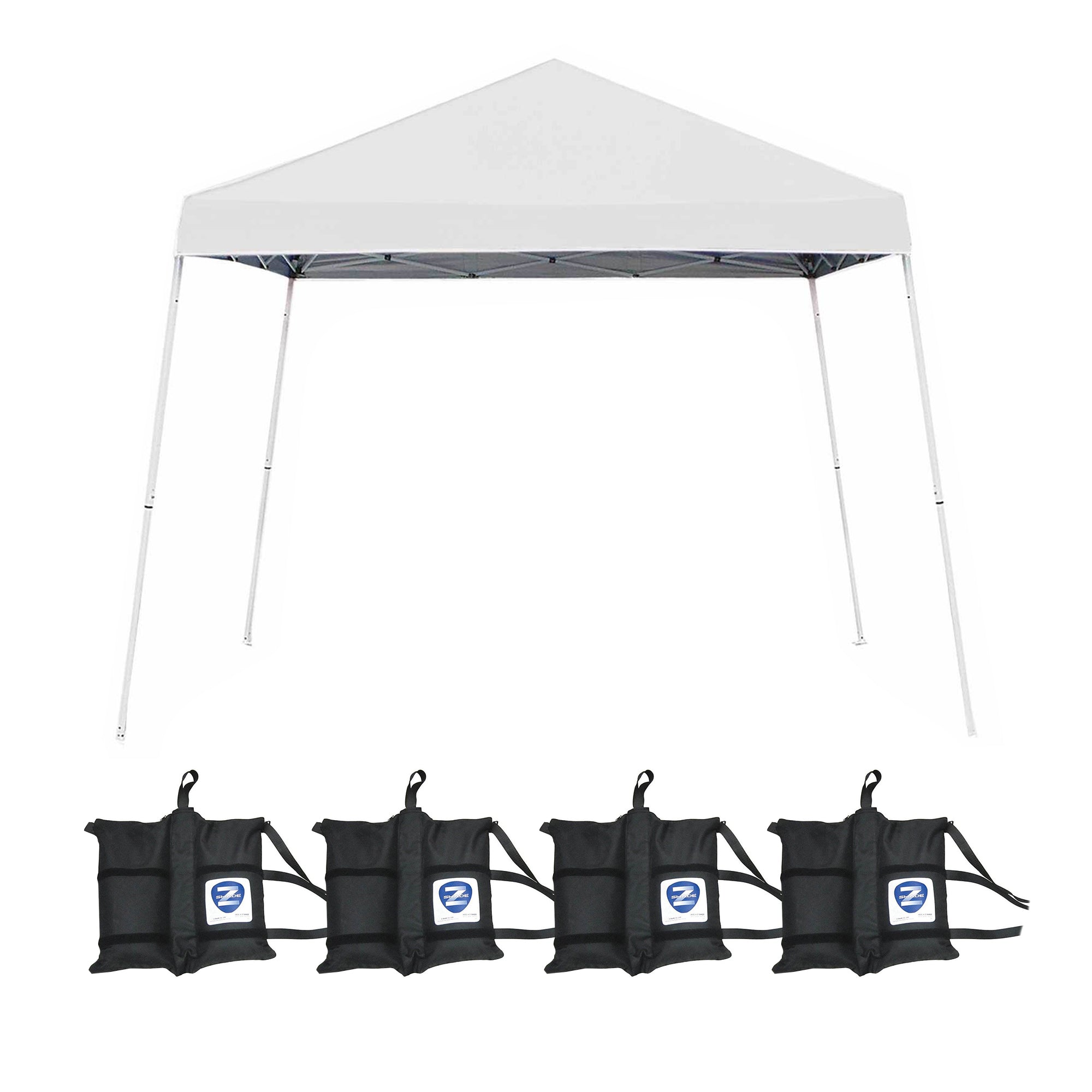 Z-Shade 10 x 10 Foot Pop Up Canopy Tent, White & Leg Wrap Weight Bags, Set of 4