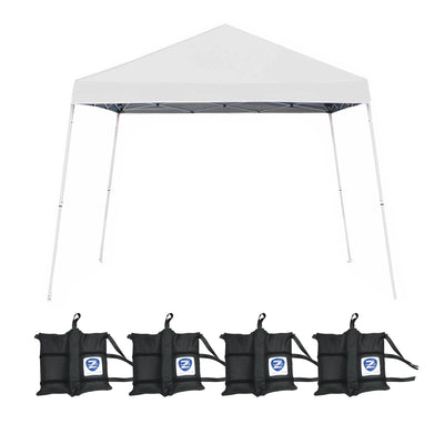 Z-Shade 10 x 10 Foot Pop Up Canopy Tent, White & Leg Wrap Weight Bags, Set of 4