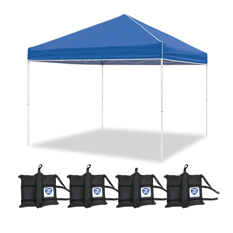 Z-Shade 10 x 10 Foot Everest Canopy Tent, Blue & Leg Wrap Weight Bags, Set of 4