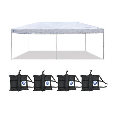 Z-Shade 20 x 10 Ft Everest Pop Up Canopy, White & Leg Wrap Weight Bags, Set of 4