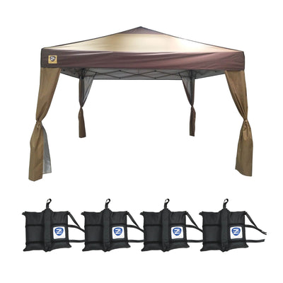Z-Shade 12 x 12 Foot Pop Up Canopy Tent w/ Skirts, Tan & Leg Weights, Set of 4
