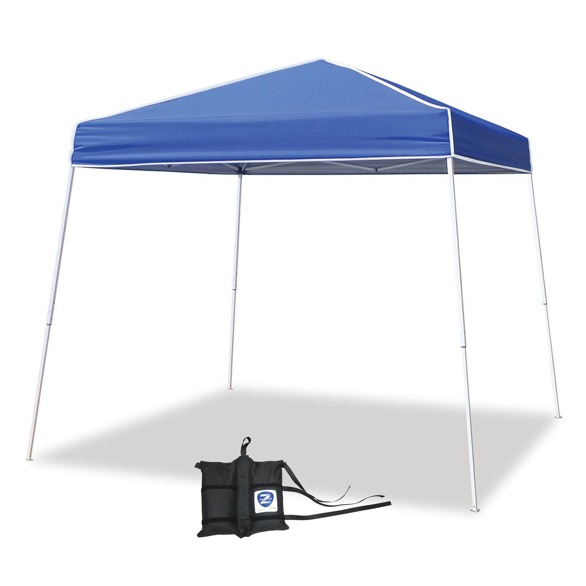 Z-Shade 10 x 10 Foot Angled Leg Tent w/ a 4 Pack of Heavy Duty Weight Bags, Blue