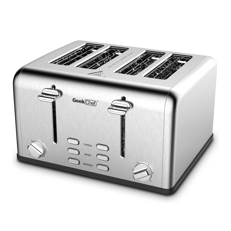 Geek Chef Stainless Steel 4 Slice Extra Wide Slot Toaster with Bagel/Defrost