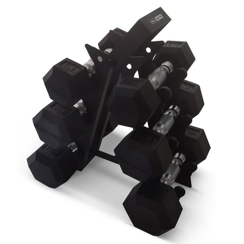 Hexagonal Dumbbell Free Hand Weight Set w/ Rack, 5, 8, & 10 Lbs  (Open Box)