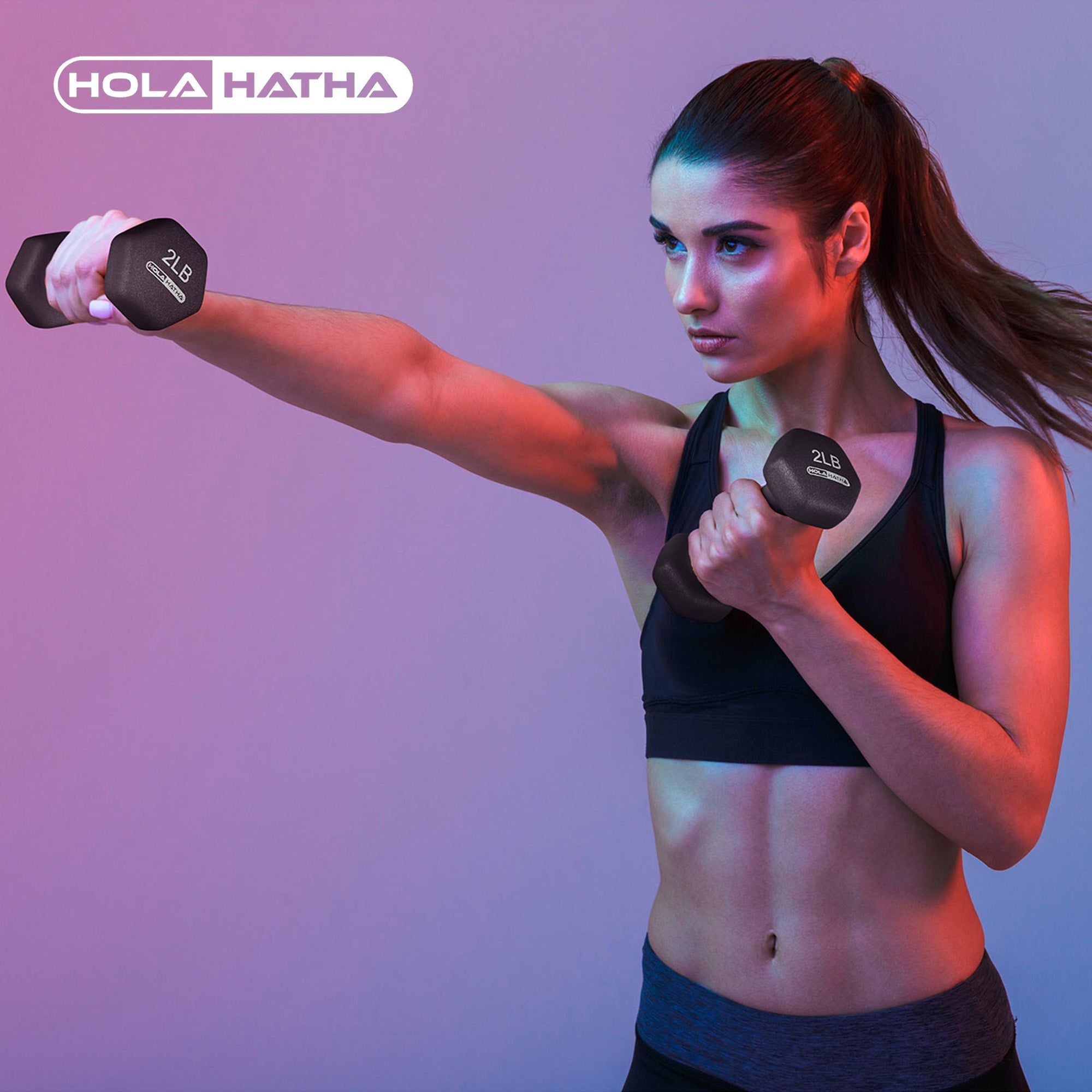 HolaHatha 2, 3, and 5 Pound Dumbbell Free Hand Weight Set w/Rack, Black (Used) - VMInnovations