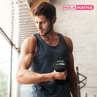 HolaHatha Neoprene Coated Dumbbell Weight Set w/Storage Rack, Black(Open Box)