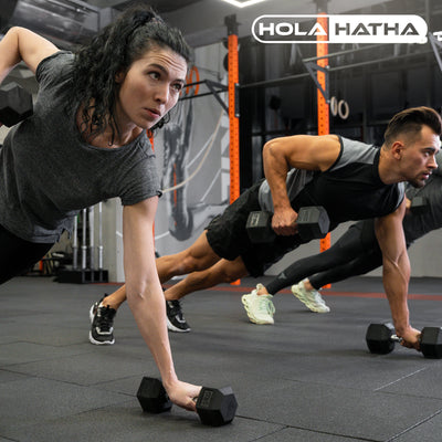 HolaHatha Hexagonal Free Hand Weight Set w/Rack, 5, 10, & 15, Black(For Parts)