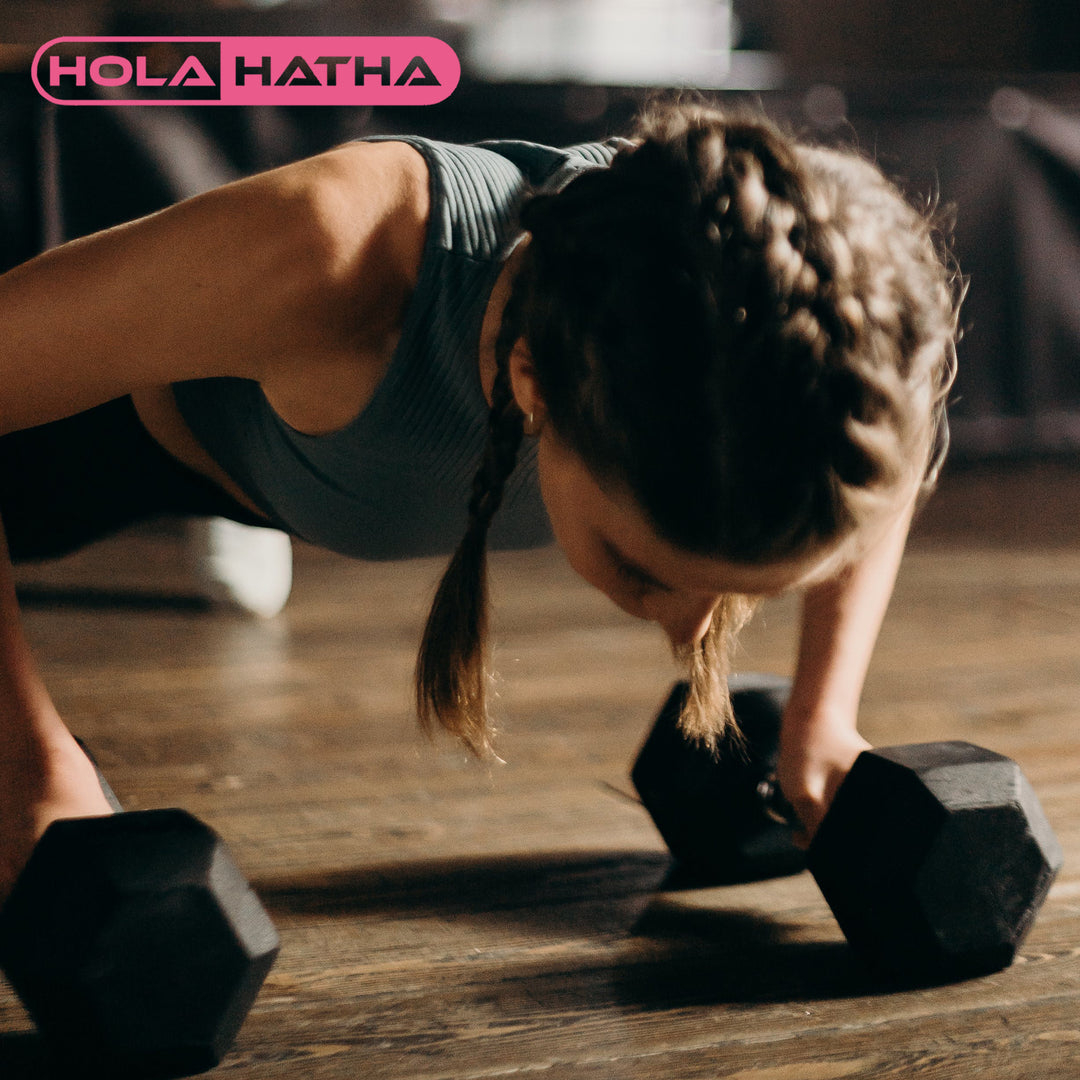 HolaHatha 5, 8, 10, 12 & 15lb Hexagonal Dumbbell Set w/Rack, Black (Open Box) - VMInnovations