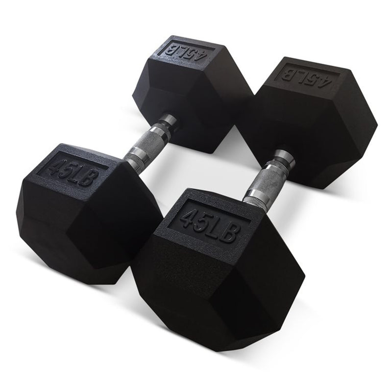 HolaHatha Iron Hexagonal Cast Exercise Dumbbell Free Weight Pair, 45lbs (Used)