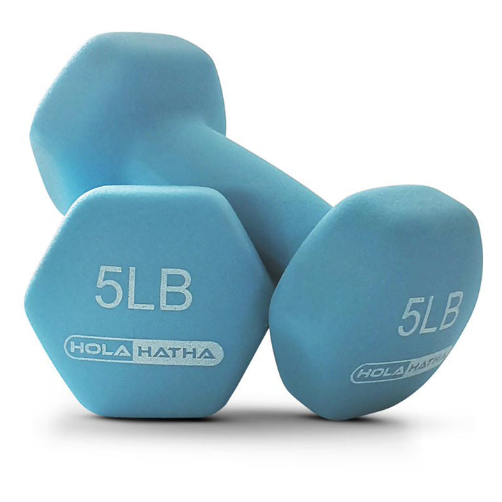HolaHatha Dumbbell Weight Set w/ 3, 5 & 8 LB Hand Weights & Storage Rack (Used)