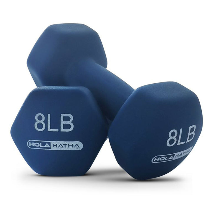 HolaHatha Dumbbell Weight Set w/ 3, 5 & 8 LB Hand Weights & Storage Rack (Used)
