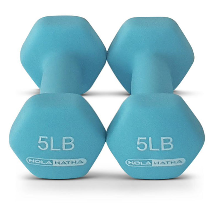 HolaHatha Dumbbell Weight Set w/ 3, 5 & 8 LB Hand Weights & Storage Rack (Used)
