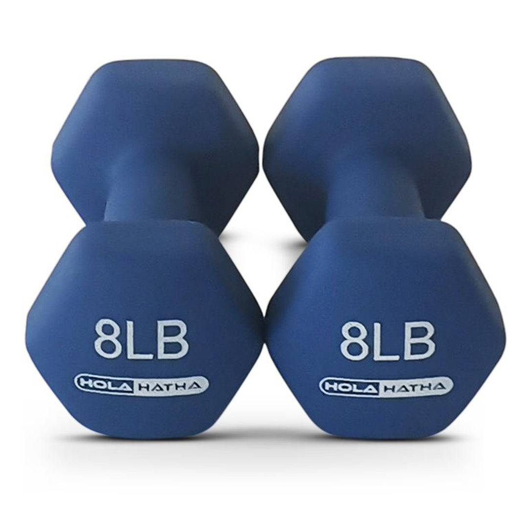 HolaHatha Dumbbell Weight Set w/ 3, 5 & 8 LB Hand Weights & Storage Rack (Used)