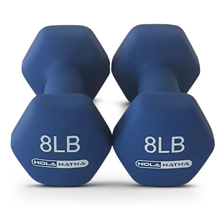 HolaHatha Dumbbell Weight Set w/ 3, 5 & 8 LB Hand Weights & Storage Rack (Used)
