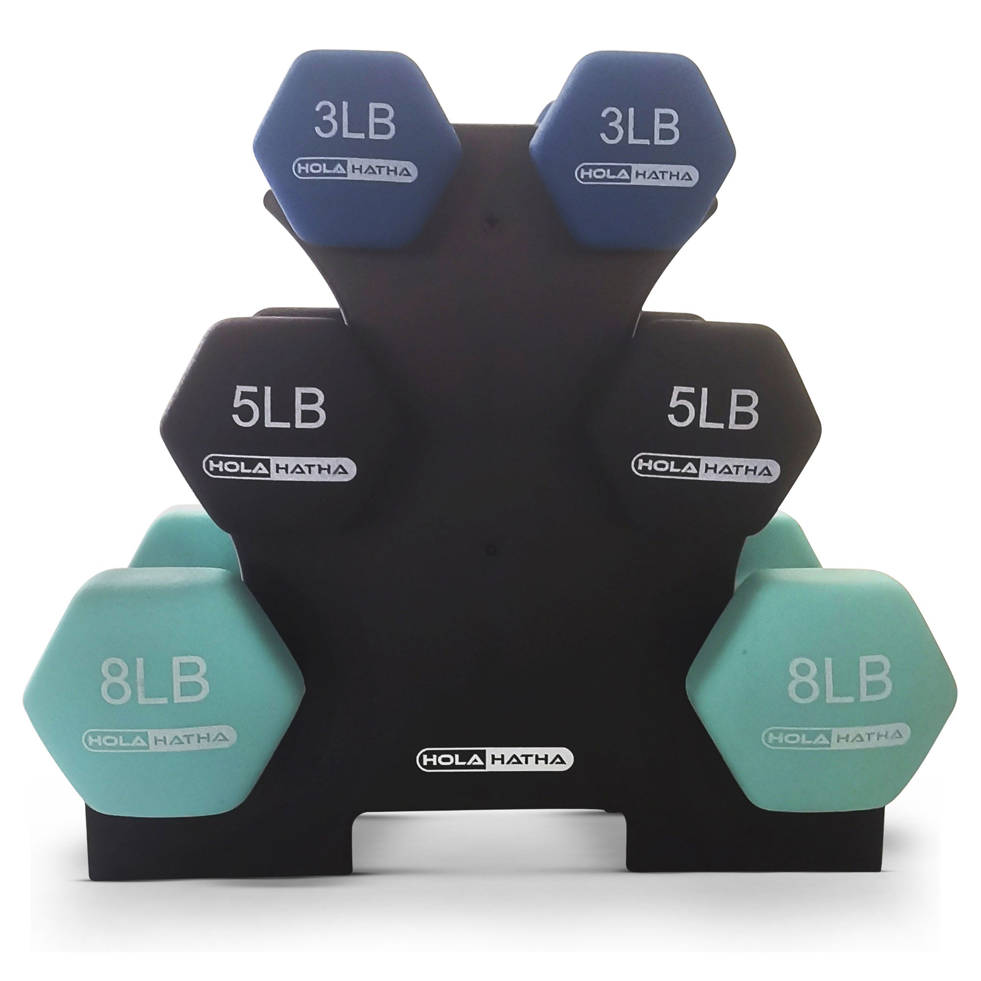 Dumbbell Weight Set w/ 3, 5 & 8 LB Hand Weights & Storage Rack, Multi (Used) - VMInnovations