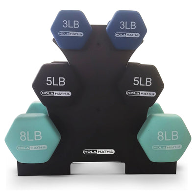 Dumbbell Weight Set w/ 3, 5 & 8 LB Hand Weights & Storage Rack, Multi (Used) - VMInnovations
