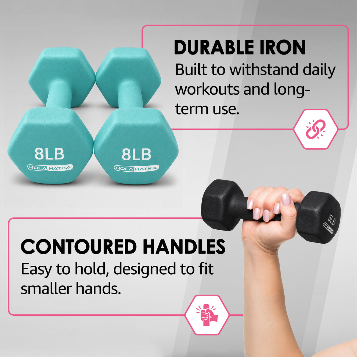 HolaHatha Weight Set w/ 3, 5 & 8 LB Hand Weights & Storage Rack (Open Box) - VMInnovations