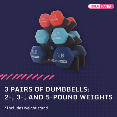 2, 3, & 5 Lb Neoprene Dumbbell Free Hand Weight Set w/ Rack, Red/Blue (Used) - VMInnovations