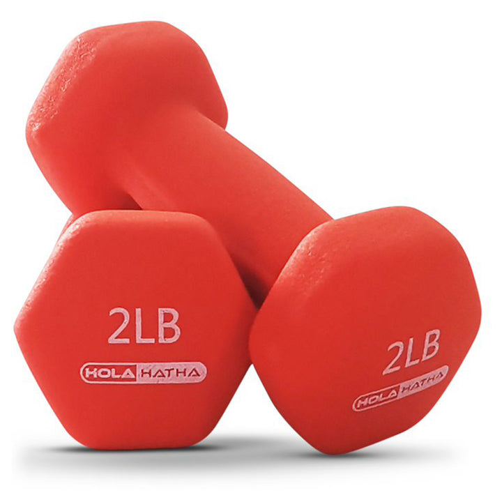 HolaHatha 2, 3, & 5 Lb Neoprene Dumbbell Free Hand Weight Set w/ Rack, Red/Blue