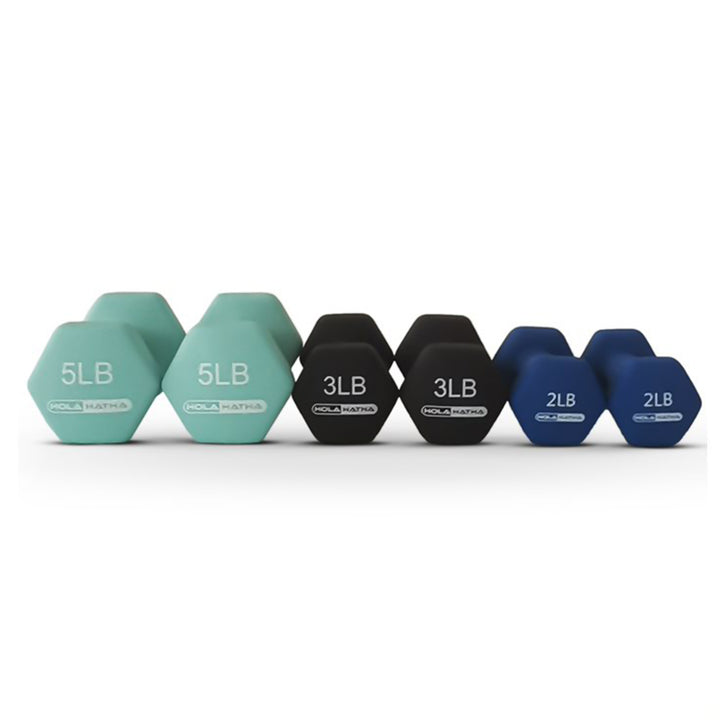 HolaHatha 2, 3, & 5 Pound Neoprene Dumbbell Free Hand Weight Set w/ Rack, Pastel