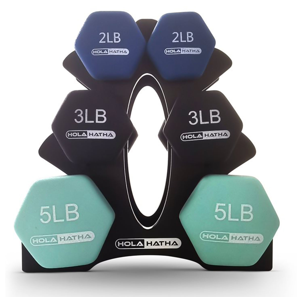 HolaHatha Neoprene Dumbbell Free Hand Weight Set w/ Rack (Open Box) - VMInnovations