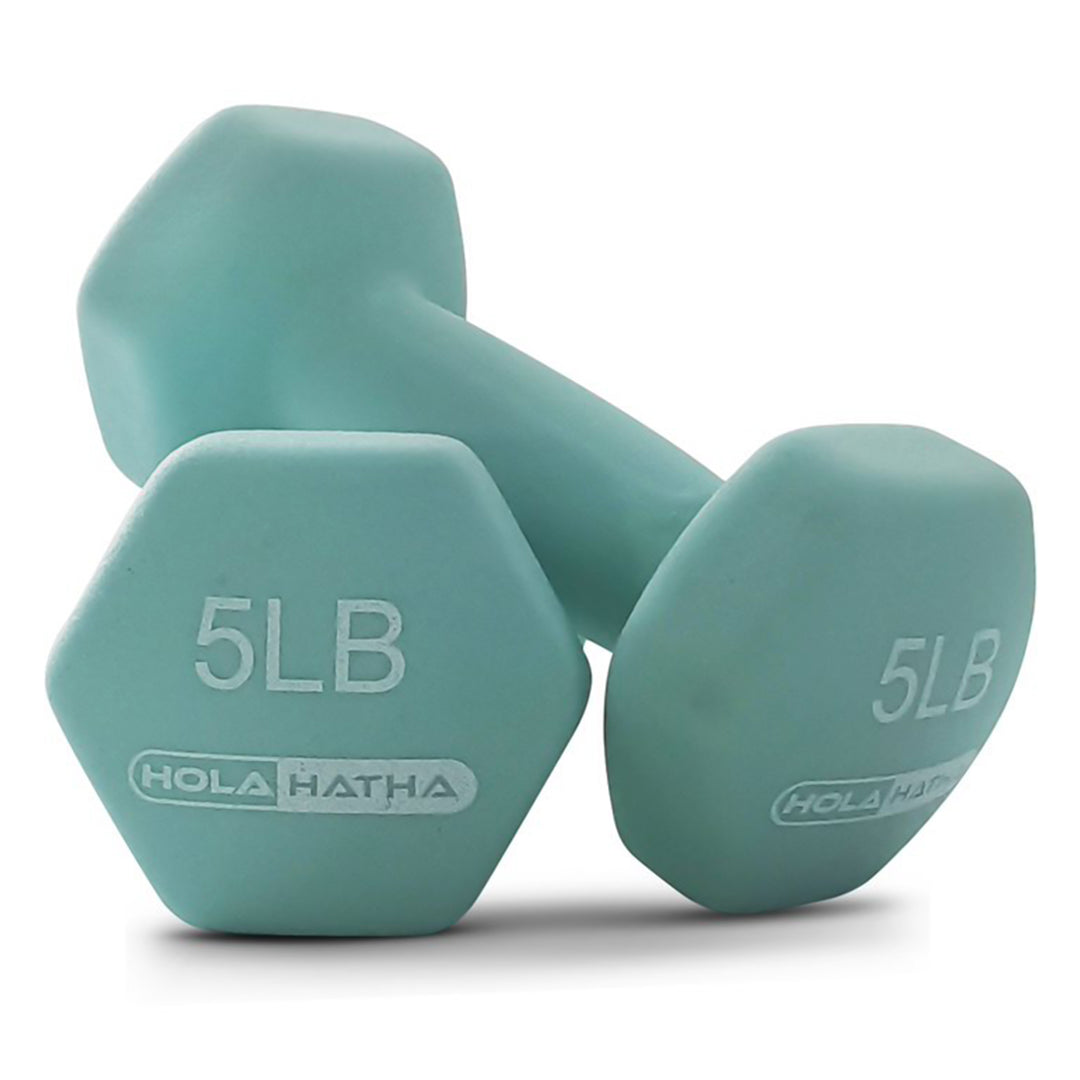 HolaHatha Neoprene Dumbbell Free Hand Weight Set w/ Rack (Open Box)