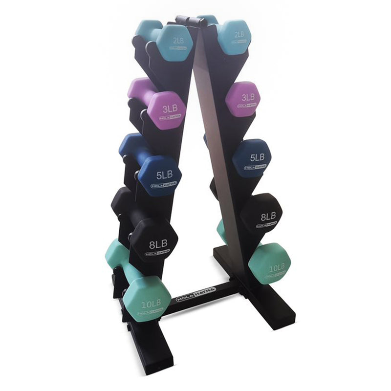 HolaHatha 2, 3, 5, 8, & 10Lb Dumbbell Free Weight Set w/ Rack, Pastel(For Parts)