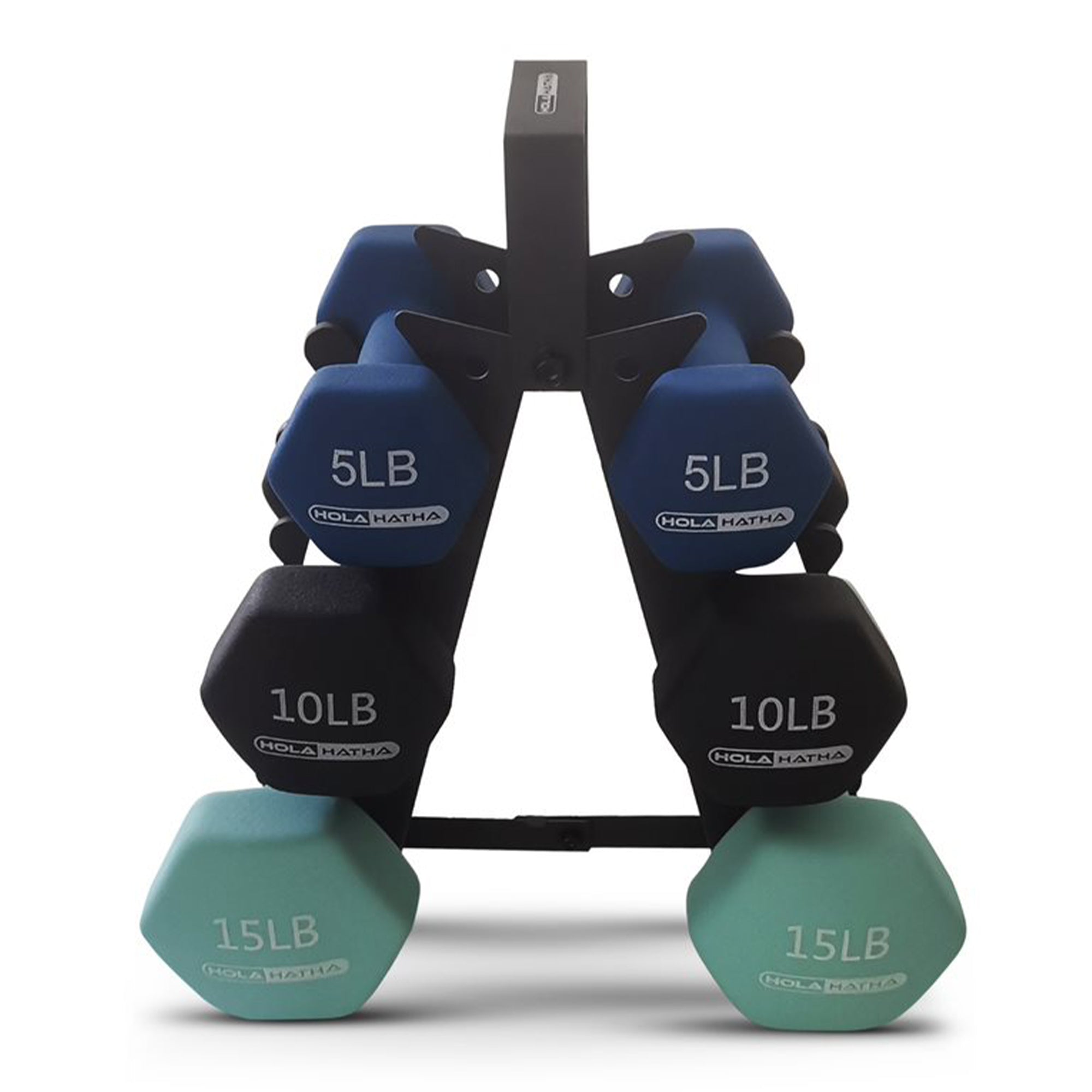 HolaHatha 5, 10, and 15 LB Neoprene Dumbbell Weight Set w/ Rack (Open Box) - VMInnovations