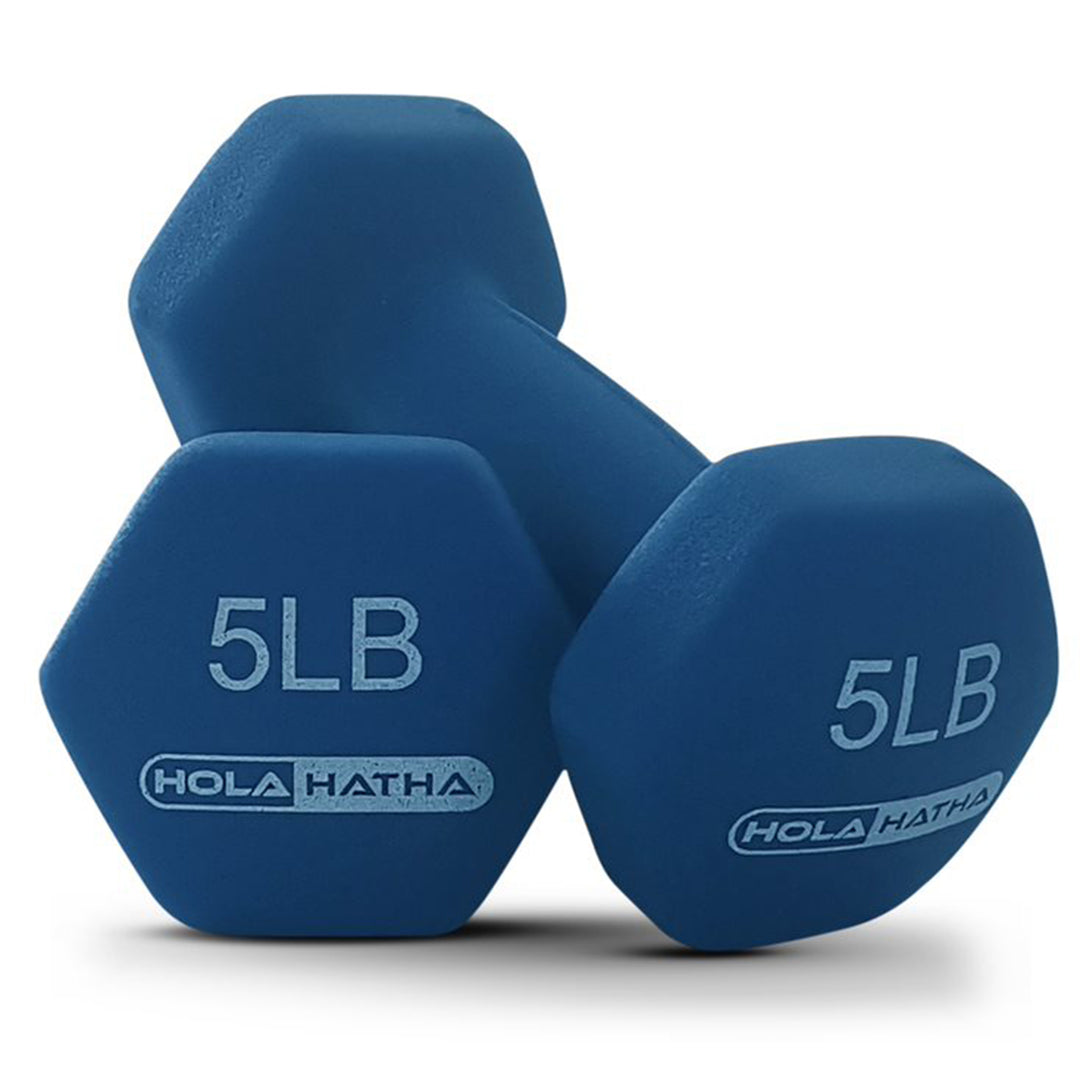 HolaHatha 5, 10, and 15 LB Neoprene Dumbbell Free Hand Weight Set w/ Rack, Multi