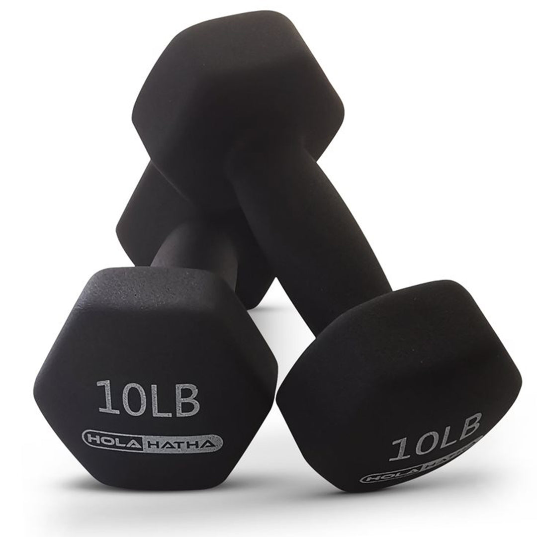 HolaHatha 5, 10, and 15 LB Neoprene Dumbbell Free Hand Weight Set w/ Rack, Multi