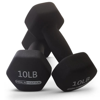 HolaHatha 5, 10, and 15 LB Neoprene Dumbbell Weight Set w/ Rack (Open Box)