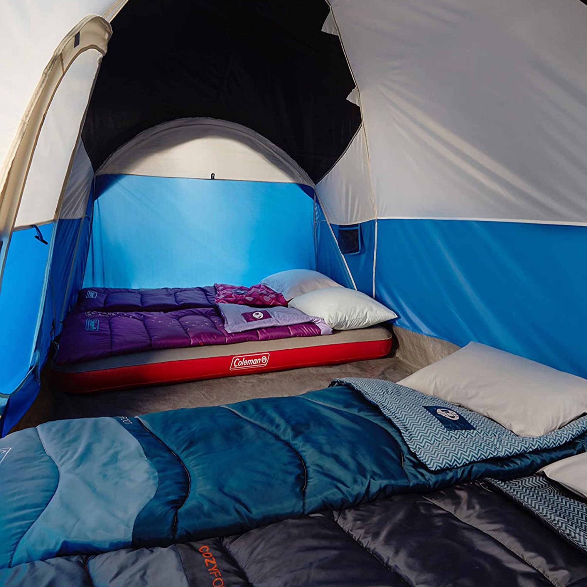 Coleman Montana 8 Person Cabin Camping Tent with Hinged Door, Blue (Open Box) - VMInnovations