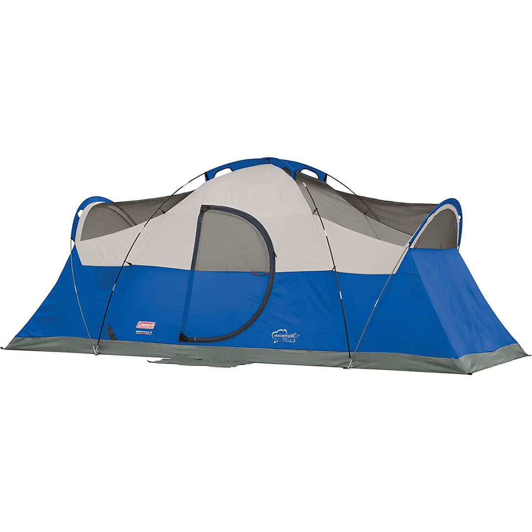 Coleman Montana Spacious 8 Person Cabin Camping Tent with Hinged Door, Blue