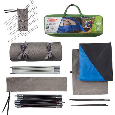 Coleman Montana 8 Person Cabin Camping Tent with Hinged Door, Blue (Open Box) - VMInnovations