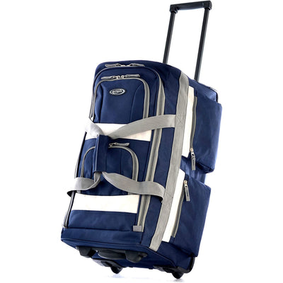 Olympia 29 Inch 8 Pocket U Shape Rolling Duffel Bag w/ Retractable Handle, Navy