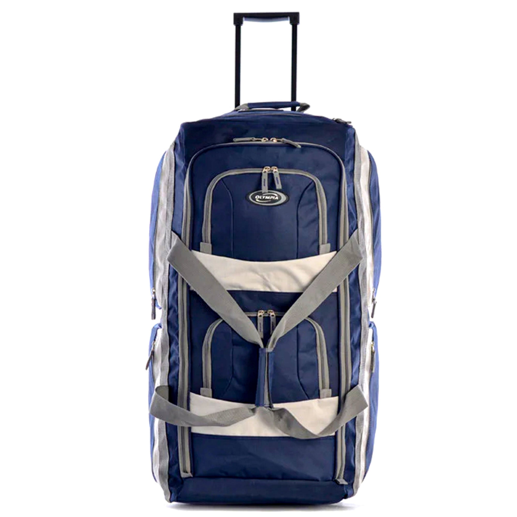 Olympia 29 Inch 8 Pocket U Shape Rolling Duffel Bag w/ Retractable Handle, Navy