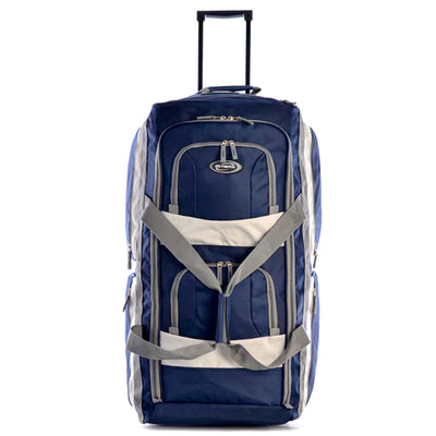 Olympia 29 Inch 8 Pocket U Shape Rolling Duffel Bag w/ Retractable Handle, Navy