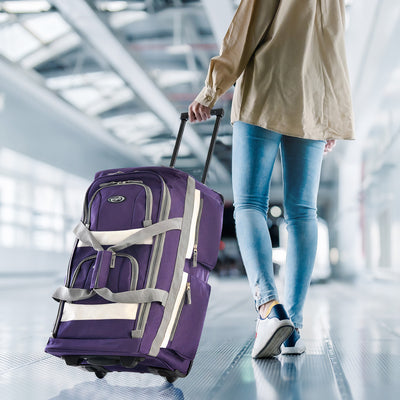 Olympia 29 Inch 8 Pocket U Shape Rolling Duffel Bag with Handle, Lavender (Used) - VMInnovations