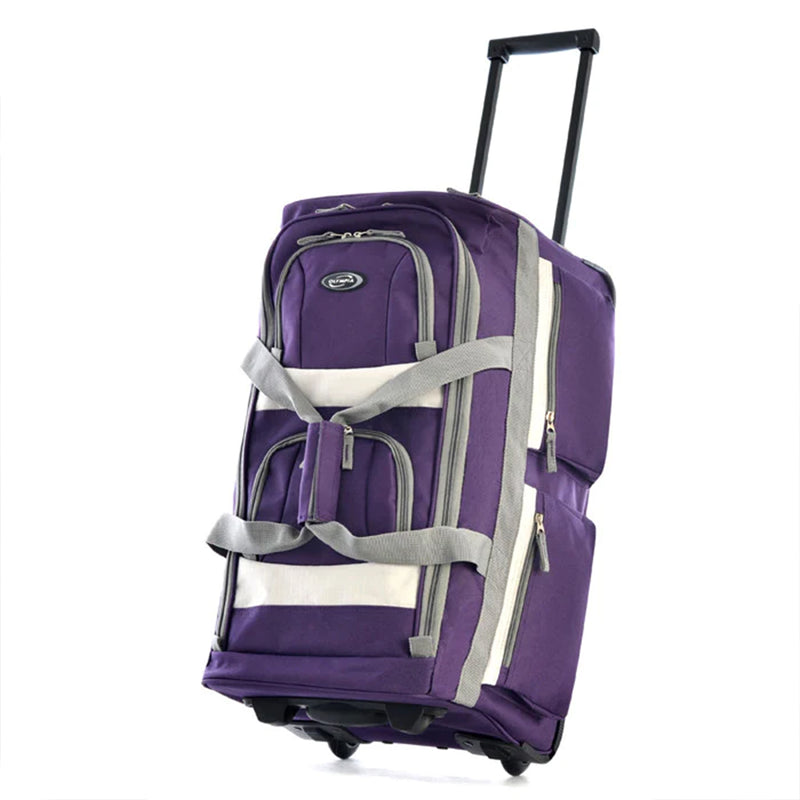 Olympia 29 Inch 8 Pocket U Shape Rolling Duffel Bag with Handle, Lavender (Used)