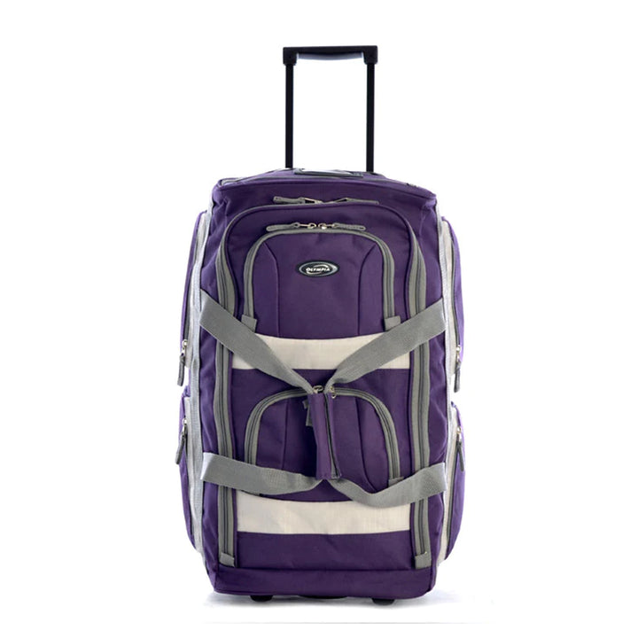 Olympia 29 Inch 8 Pocket U Shape Rolling Duffel Bag with Handle, Dark Lavender